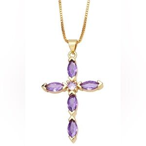 Elegant Gold and Purple Cross Pendant Necklace